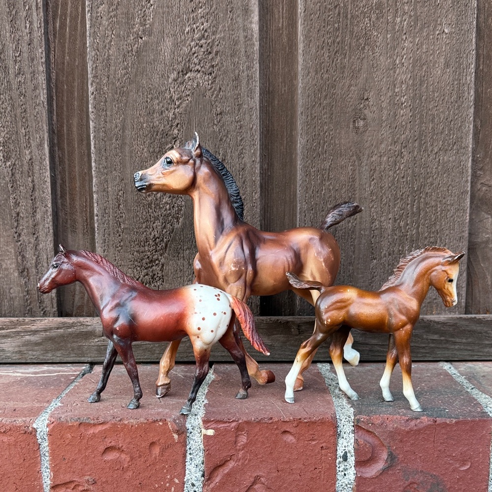 Breyer Trio of Brown and Chestnut Horse Figurines with White Markings